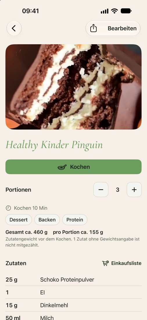 Convivio App – Rezept mit Portionen und Zutaten